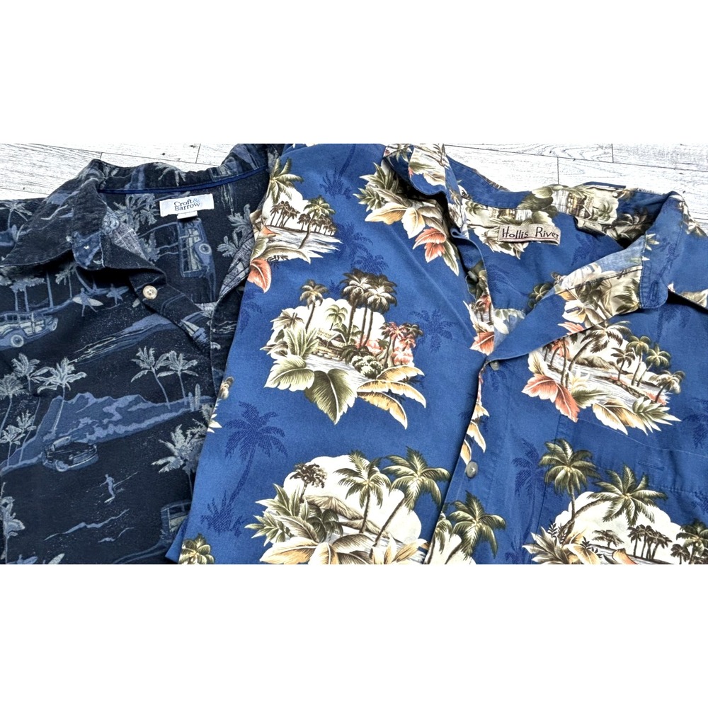 LOT OF 2 Hollis River Croft & Barrow Hawaiian Aloha Cotton Shirts Mens 2XLT 2XB